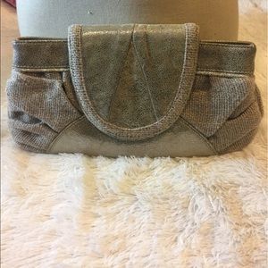 Michelle Vale Burlap &Leather envelope clutch